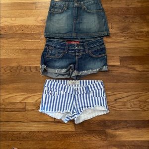 Lot of 3 Denim Shorts and skirt